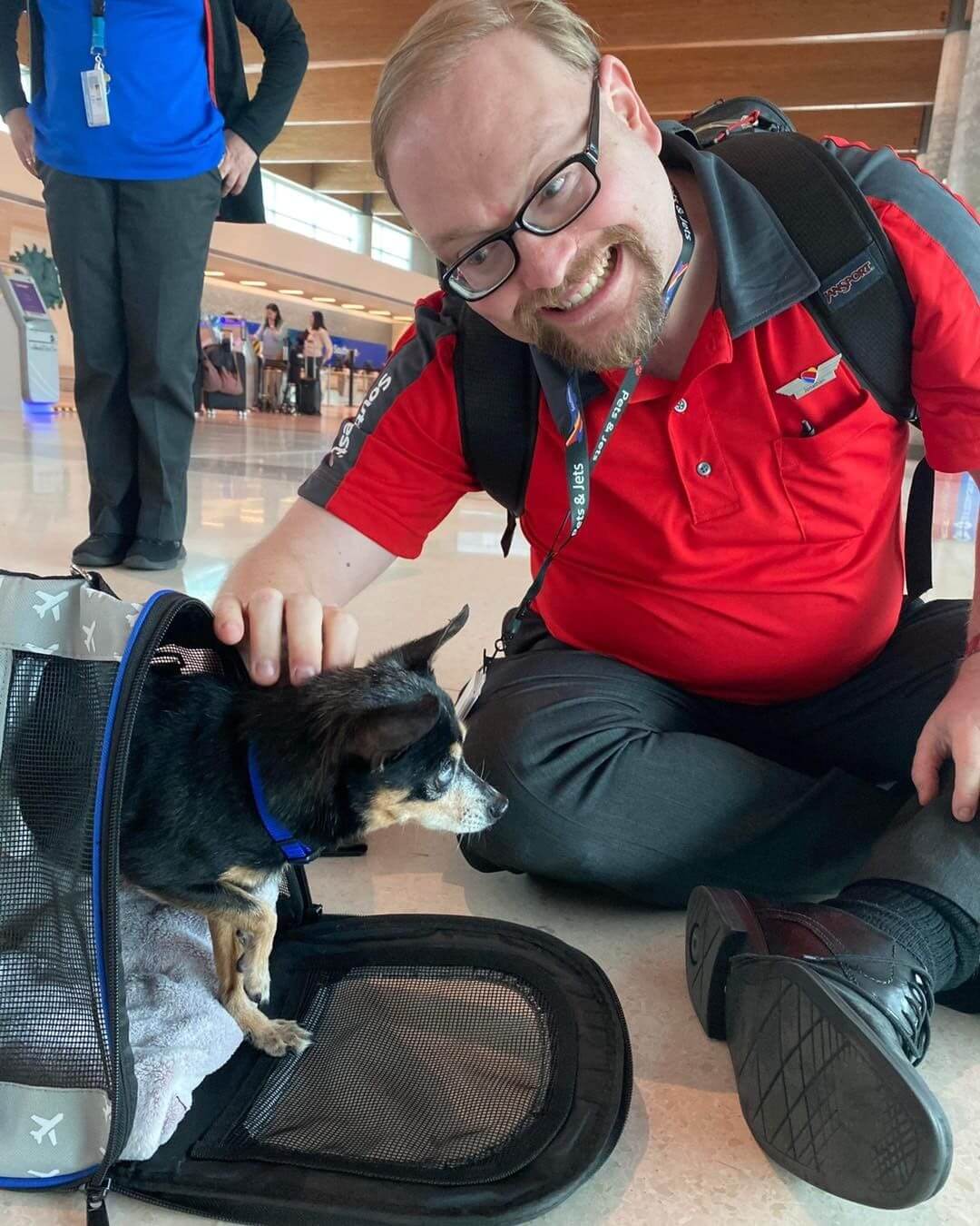 Flight attendant for Southwest Airlines uses his flight benefits to help blind and deaf senior pup