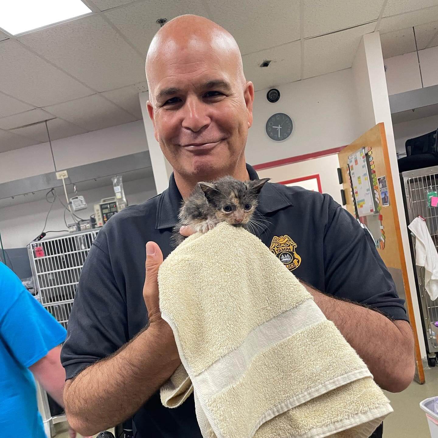 Tampa Police Department officers rescue tiny kitten at height of Hurricane Ian