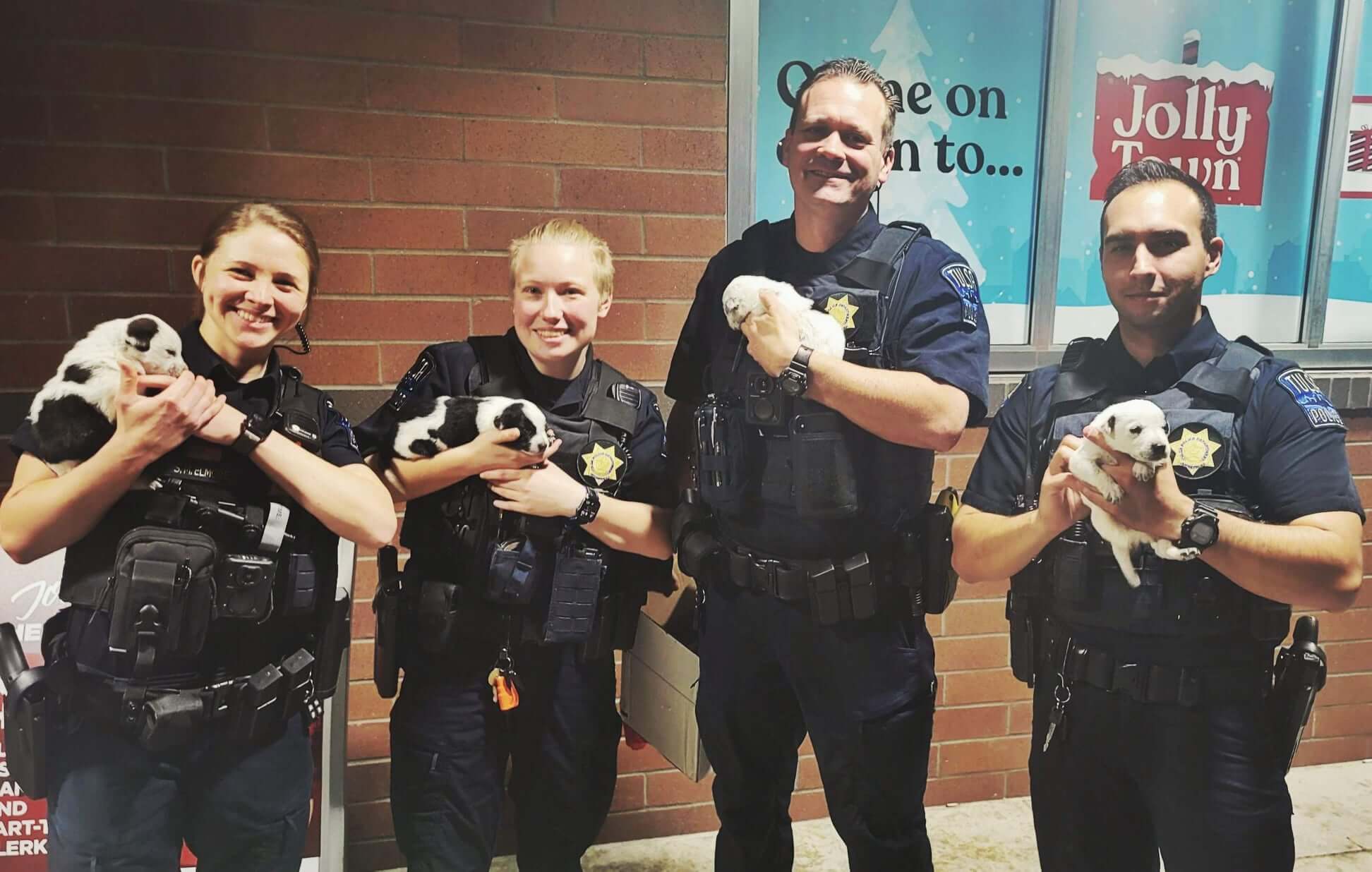 Tulsa police offices rescue bag full of abandoned puppies left at convenience store