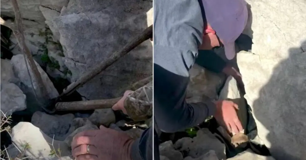 A family in Texas discovered a dog trapped under a rock on the mountain